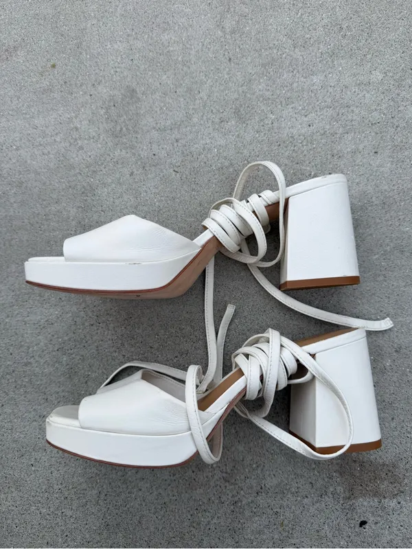 Reformation White Leather Platform Block Sandals Lace-Up Formal Size 7.5 - Image 3