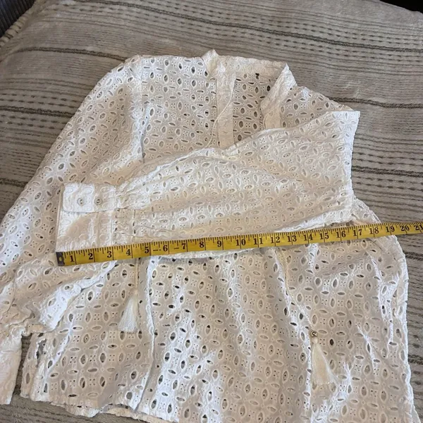 White Eyelet Embroidery Blouse Tassel Tie Boho Peasant Top Size XL Unknown Brand - Image 7