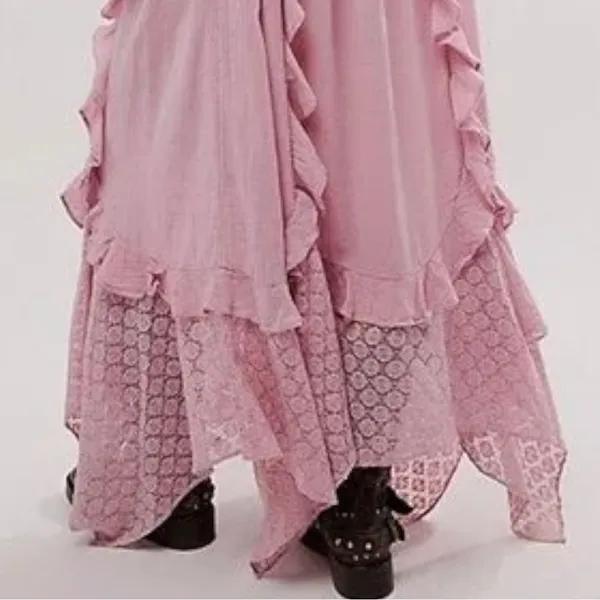 Free People Ethereal Bohemian Bring The Romance Midi Maxi Dress Blush Pink Small - Image 11