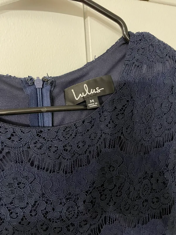 Lulus Take Me to Brunch Navy Blue Lace Shift Dress - Image 4