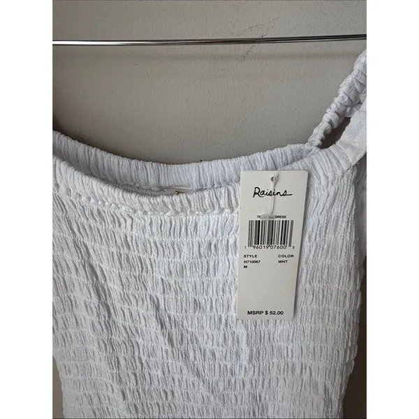 Raisins White Smocked Midi Dress Ruffle Strap Square Neck Cottagecore - Image 2