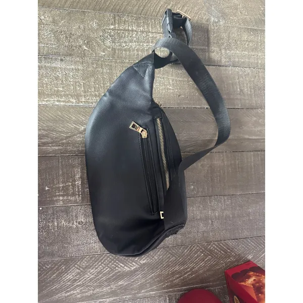 Unbranded Black‎ Faux Leather Zipper Bum Bag Leopard Print Lined - Image 2