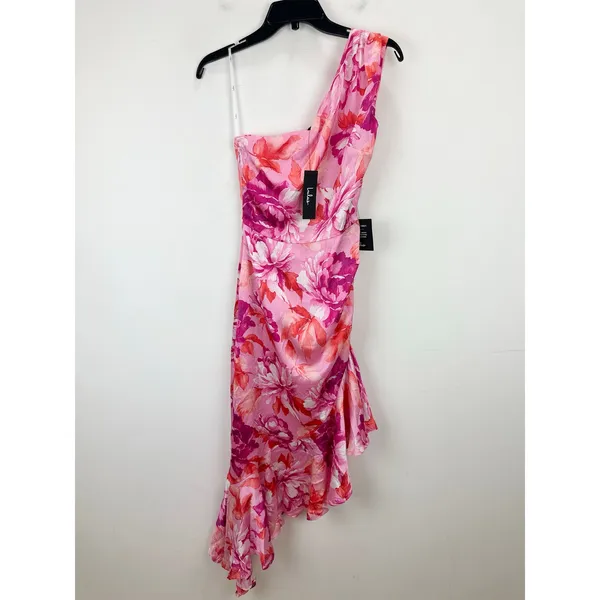 Lulus Divinely Blooming Pink Multi Floral One-Shoulder Midi Dress Party XS NWT - Image 5