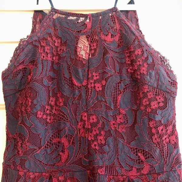 Francesca’s Blue Red Floral Lace Women’s Sleeveless Dress Size Large - Image 3