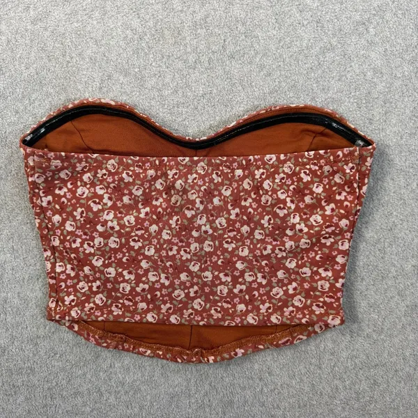 Altar'd State Floral Corset Bustier Top Size XS Brown Strapless Sweetheart Crop - Image 6