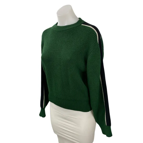 Zara Green Ribbed Crew Neck Shoulder Stripe Long Sleeve Sweatshirt Sweater Top M - Image 3