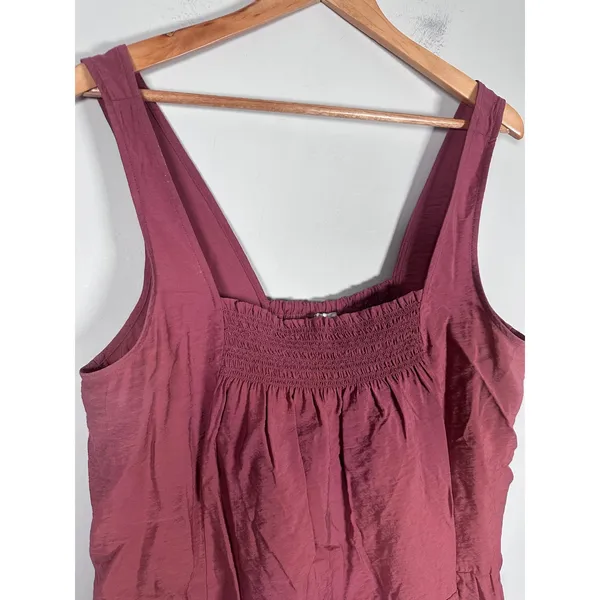 Maeve Peplum Tank Top Womens Large Burgundy Boho Smocked Cottage Flowy Date - Image 4