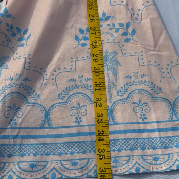 YOZY Pink Blue Palm Print Shirt Dress Belted Linen Blend Size L (8-10) - Image 7