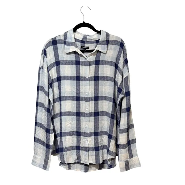 Flag & Anthem Womens Blue White Plaid Button Down Shirt Large SM25WS1477W - Image 3