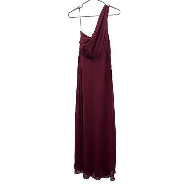 Birdy Grey Kira Chiffon‎ One Shoulder Bridesmaid Dress in Cabernet Sz S NEW - Image 3