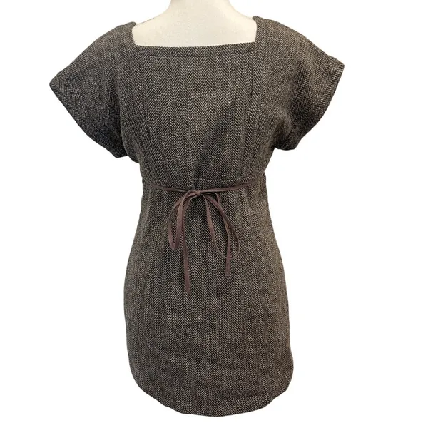 VTG Paul & Joe‎ Brown Tweed Wool Blend Shift Dress Size Small Heritage Preppy - Image 3