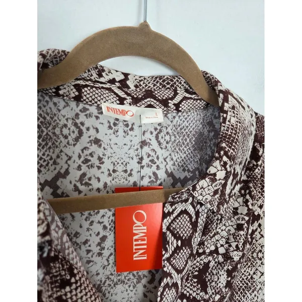 NEW Intempo Brown Snakeskin Blouse Crop Slinky Chic Boho Office Formal Large - Image 4