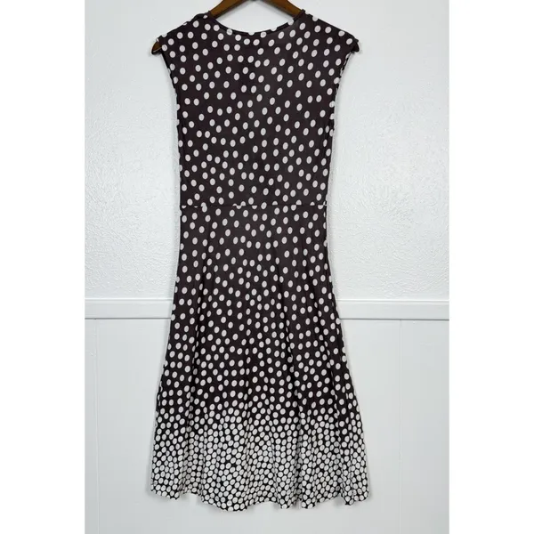 LASCANA Polka Dot Faux Wrap Midi Dress 6 Brown White Retro Pinup - Image 4