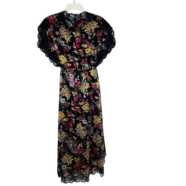 Alice + Olivia Adele Floral Wrap Midi Dress with Lace Trim Black Size 2 - Image 10