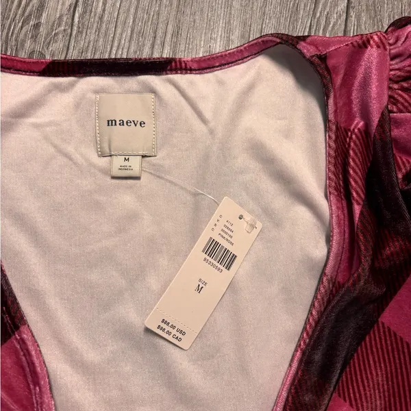 Maeve Anthropologie Velvet Babydoll Plaid Top - Image 4