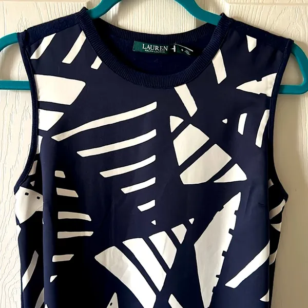 Lauren Ralph Lauren Women's Navy/White Mixed Media Shift‎ Sweater Dress Size S - Image 4