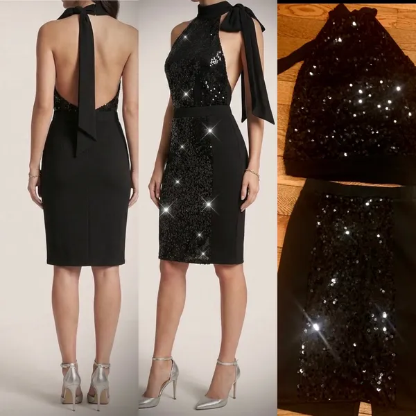 Charming Charlie 2-Piece Black Sequin Halter Set Backless Mock Necktop /skirt - Image 4