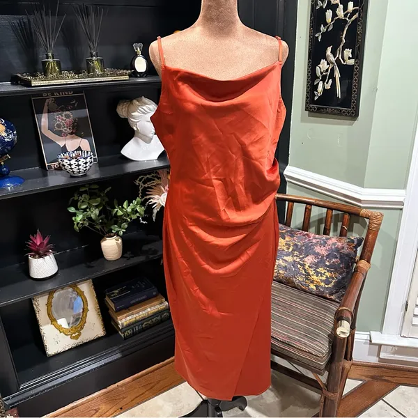 Lulus Silky Orange Maxi Dress – Taylor Swift-Inspired, Size Large - Image 2