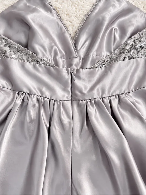 Vintage 90s Y2K F.I.E.S.T.A. Sequin Halter Mini Dress + Shawl – Silver – S - Image 11