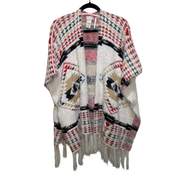 Free People Canyonland Fringe Aztec Kimono Sweater Wrap One Size Western Boho - Image 4