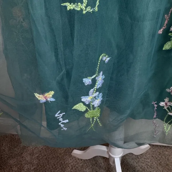 Green Embroidered Tulle Corset Mini Dress 12 Fairycore Prom Homecoming Formal - Image 8