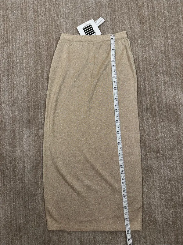 Christine Thomson Gold Unlined Deadstock Midi Skirt Vintage Women Size Medium - Image 4