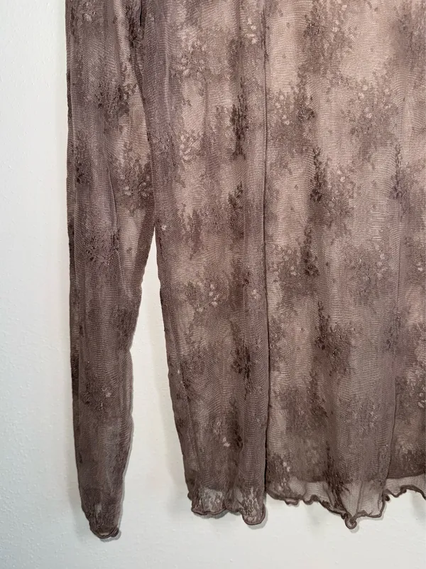 Maurices Embroidered Floral Sheer Mock Neck Top Light Brown NWT - Image 4