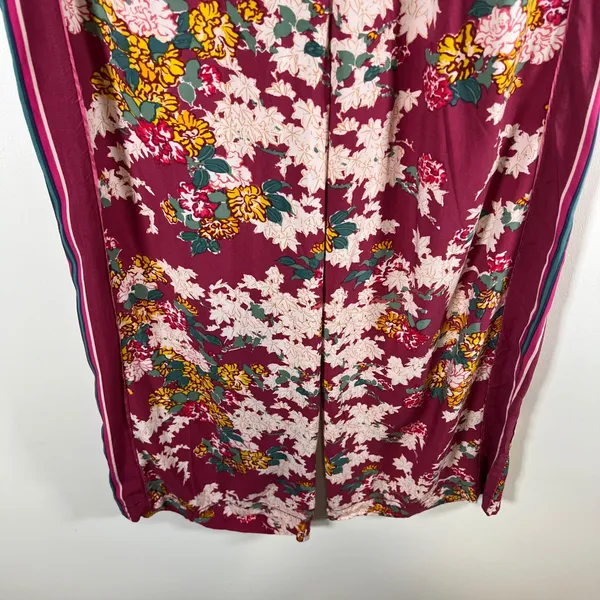 Ettitwa Anthropologie Burgundy Floral Wide Leg Pants Side Stripe‎ XS Boho Beach - Image 3