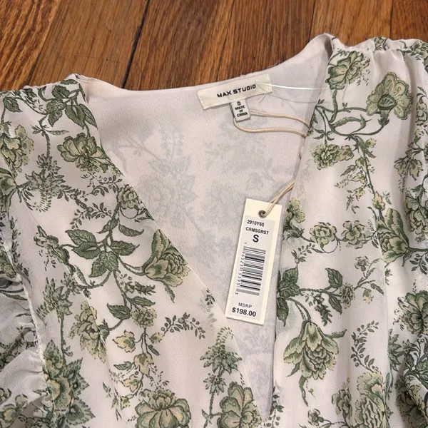NWT max studio Georgette green garden Floral Ruffle midi maxi dress size S - Image 5