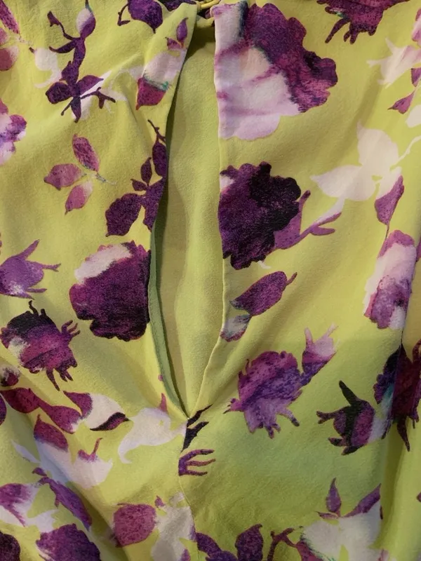 Alice + Olivia Corrine Chartreuse and Purple Floral Silk Dress Sz S-see Meas. - Image 4