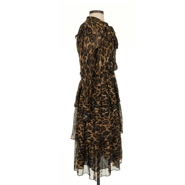Ottod'Ame Brown Leopard Tiered Ruffle Midi Dress Size 4 Mob Wife Indie - Image 3