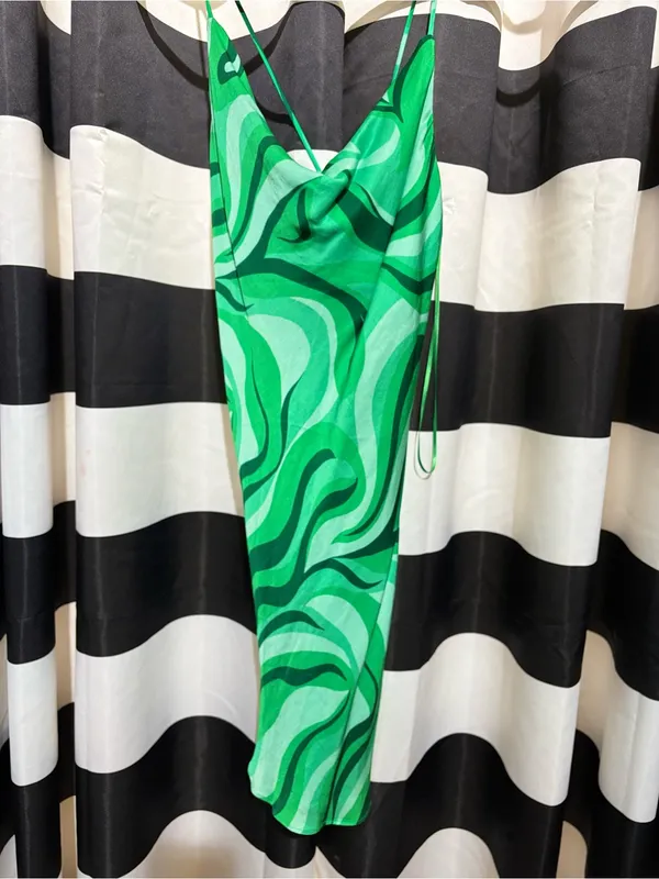 Zara Emerald Swirl Cowl-Front Slip Midi Dress - Image 4