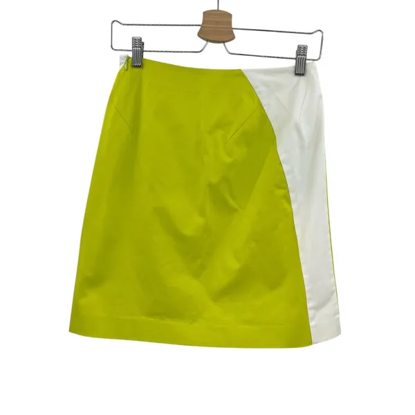 Piazza Sempione Neon Lime Green Cream‎ Colorblock Mini Skirt Size 38 US 2 - Image 5