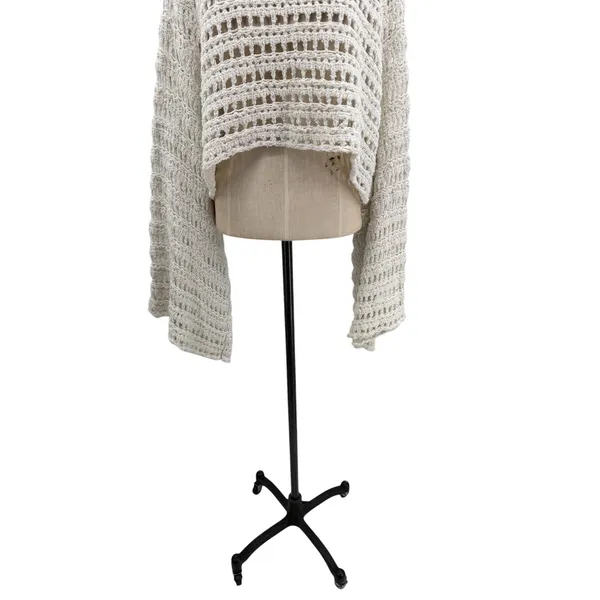 Free People Caught Up Crochet Bell Sleeve Crop‎ Sweater Boho Womens Size Small - Image 6