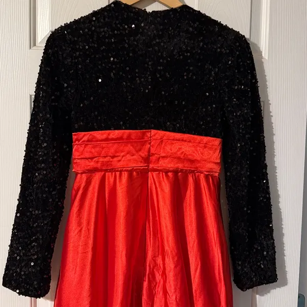 AO YAN Black Red Maxi Dress Long Sleeve Sequined Satin‎ Christmas Holiday C27 - Image 7