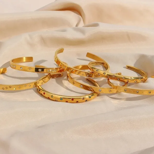 Boutique NEW Women's‎ 18k Gold-Plated 316L Simulated Diamond Cuff Bracelet Adjustable - Image 6