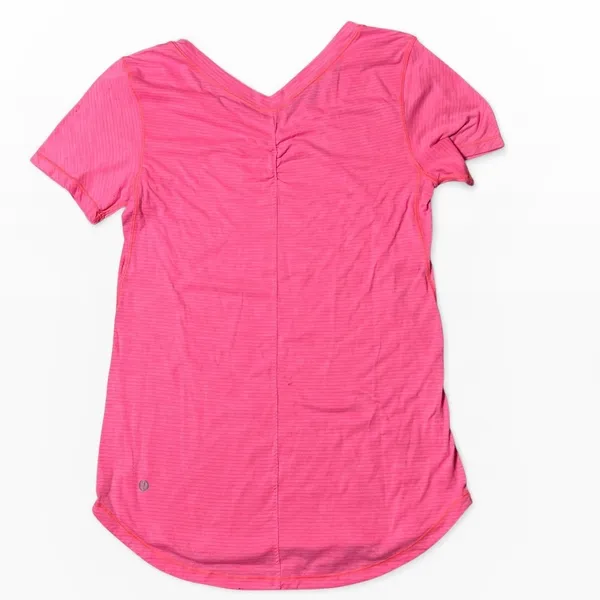 Lululemon Pink‎ Striped V-Neck Short Sleeve Athletic Top Small Lightweight Sheer - Image 2