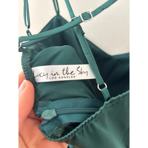 Lucy in the Sky Emerald Green Satin‎ Cowl Neck Cross Back Mini Dress Medium - Image 3