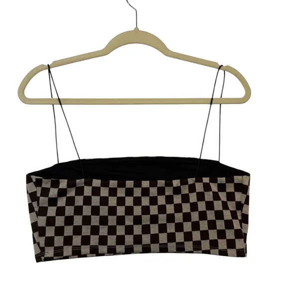 Reformation Womens Checkerboard Spaghetti Strap Crop Top Brown Tan Size L‎ - Image 2