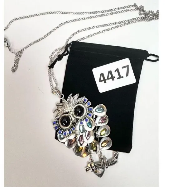 Black eyed own silver long necklace rhinestones and colorful! - Image 5