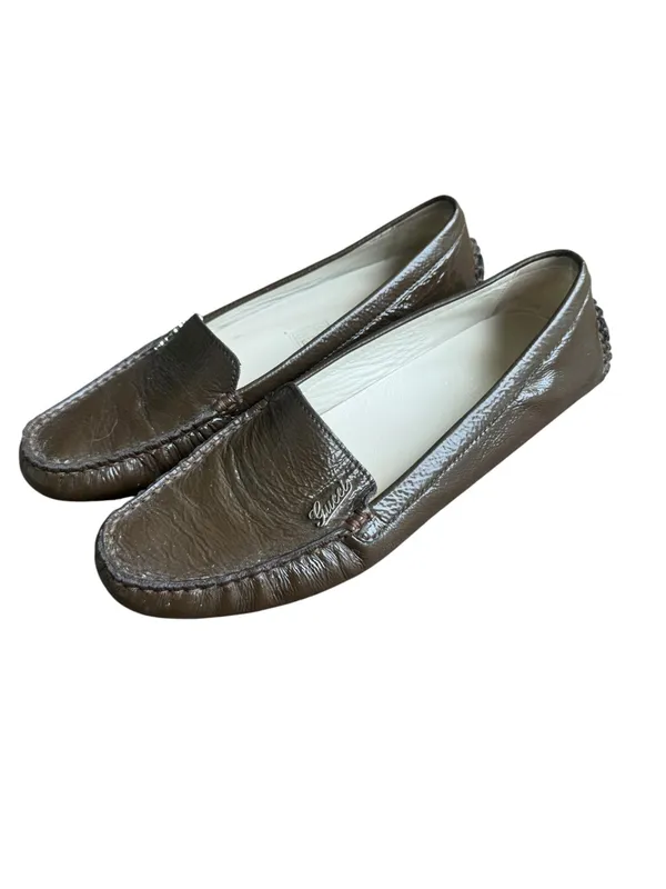 Gucci Driving Moccasins Flats Patent Crinkle Leather Brown 36.5 - Image 2