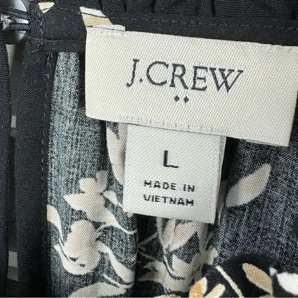 J. Crew Floral Smocked Ruffle Trim Blouse Black‎ Tan Large - Image 9