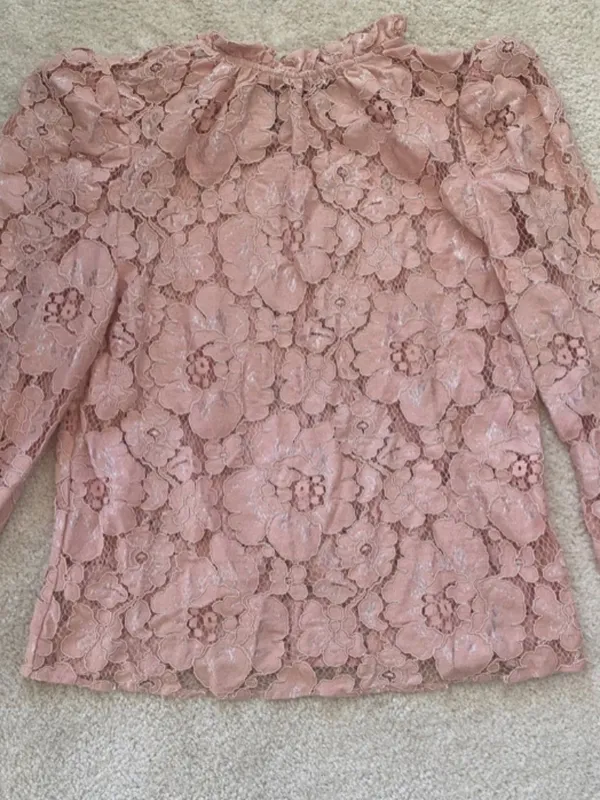 Wayf Emma Puff Sleeve Women’s Blush Size Medium Floral Lace with Cami - Image 2