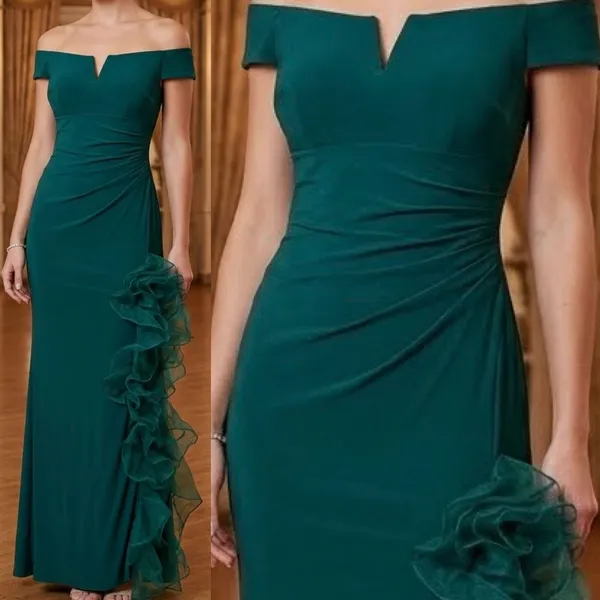 Xscape Off-The-Shoulder Ruched hunter green Gown with Custom Ruffle Detail 8 - Image 2