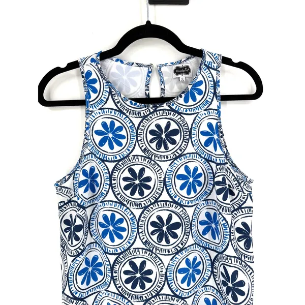 Mud Pie Shift Dress Womens Small Blue‎ White Floral Medallion Coastal Preppy Mod - Image 3