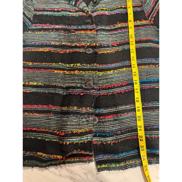 Coldwater Creek Women M Black Multi Color Striped Fringed Knit Artsy Boho Jacket - Image 5
