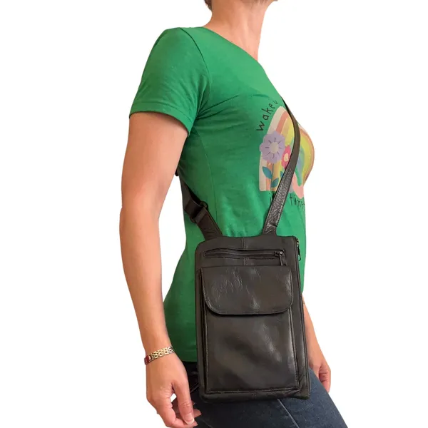 RARE HOBO International Vintage Black Leather Unisex Organizer Crossbody Bag - Image 2