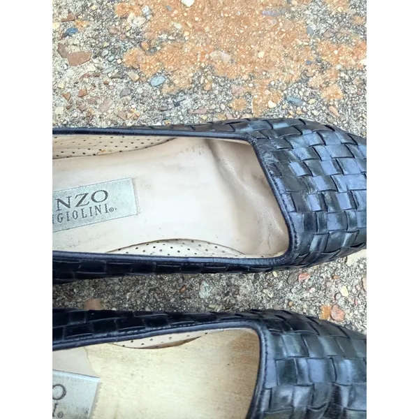 Enzo Angiolini Womens Black Woven Leather Loafer Flats Size 8M Almond Toe‎ - Image 6