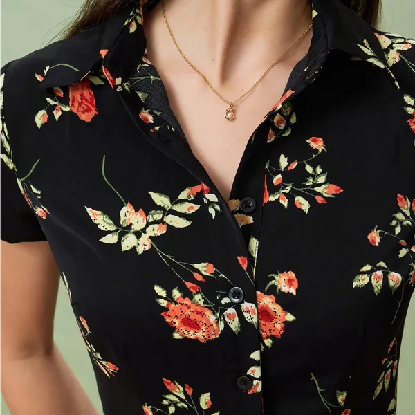 RIHOAS Black Floral Button A-Line Midi Dress M - Image 2