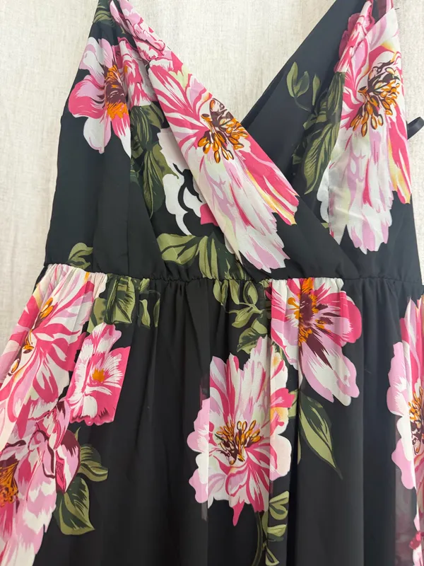 B Darlin Black Maxi Dress with Pink Floral Print - Image 2